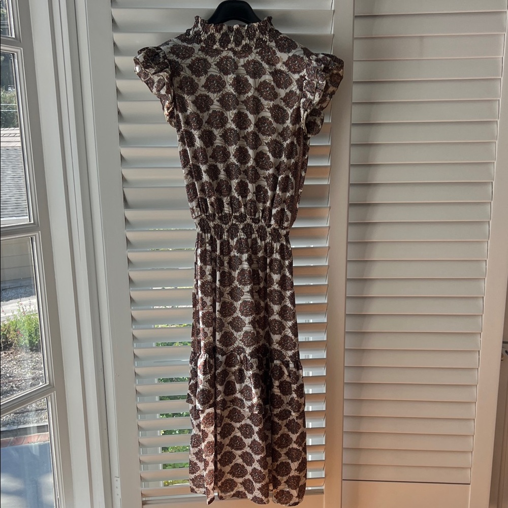 Chic Brown Patterned Midi Dress